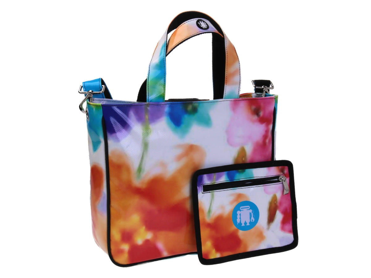 BORSA DONNA FANTASIA FLOREALE. MODELLO GLAM IN TELONE CAMION.