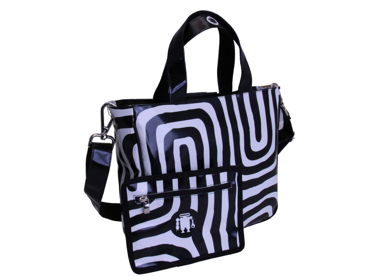 BORSA DONNA BLACK &amp; WHITE. MODELLO GLAM IN TELONE CAMION.