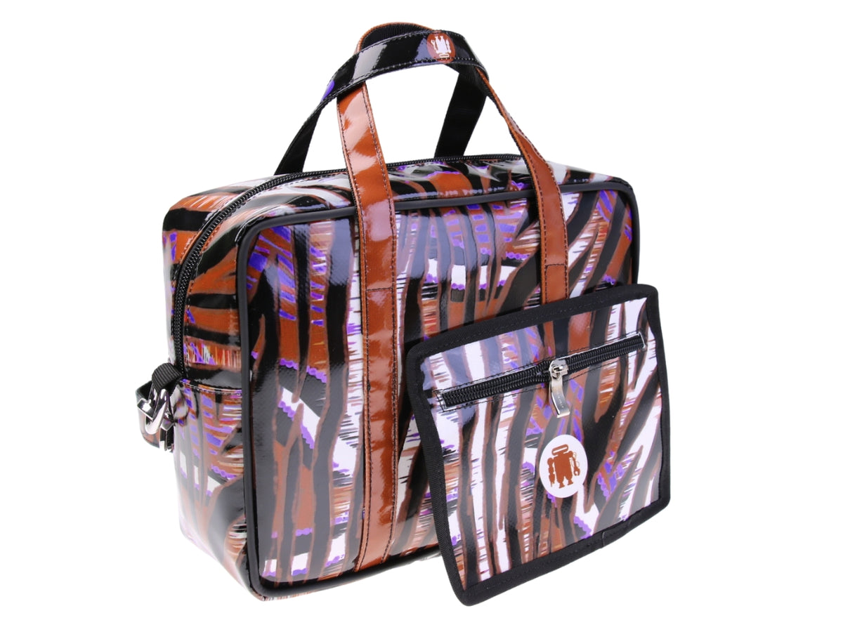 BORSA BAULETTO RETTANGOLARE DA DONNA FANTASIA ANIMALIER. MODELLO PINCA REALIZZATO IN TELONE CAMION.