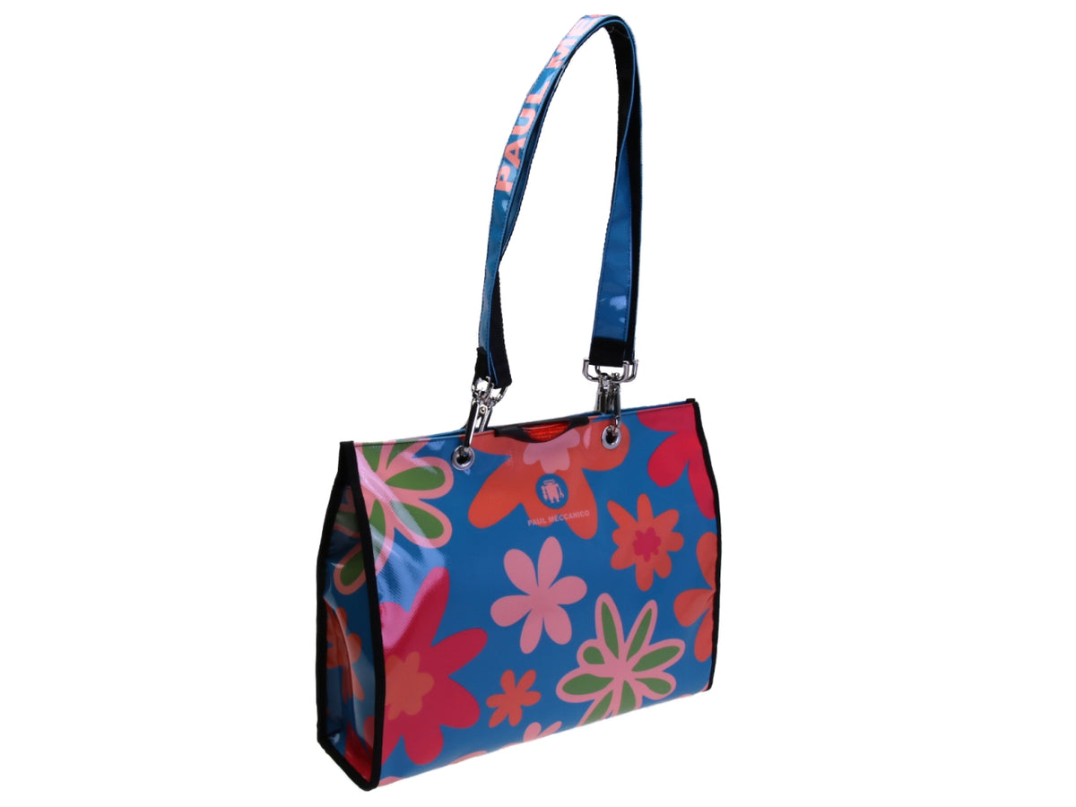 SHOPPER BAG CELESTE FLOREALE. MODELLO PEPE IN TELONE CAMION.