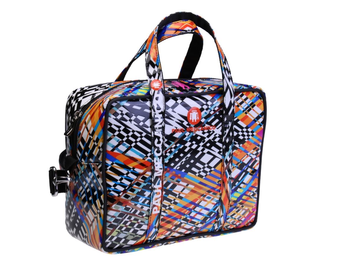 BORSA BAULETTO RETTANGOLARE DA DONNA MULTICOLORE. MODELLO PINCA REALIZZATO IN TELONE CAMION.