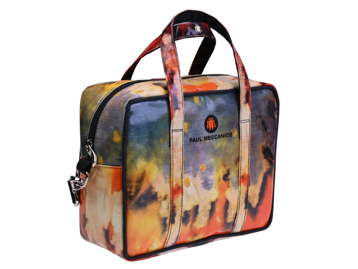 BORSA BAULETTO RETTANGOLARE DA DONNA FANTASIA TIE DYE. MODELLO PINCA REALIZZATO IN TELONE CAMION.