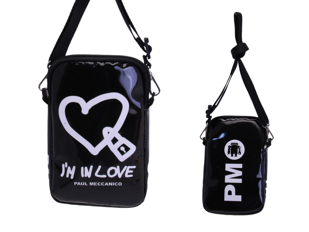 BORSA PORTATELEFONO NERA &quot;I&#39;M IN LOVE&quot;.