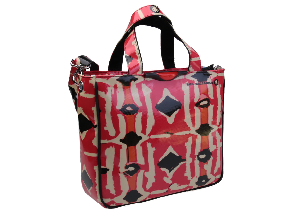 TOTE BAG BEIGE, BLACK AND RED. MODEL GLAM MADE OF LORRY TARPAULIN. - Unique Pieces Paul Meccanico