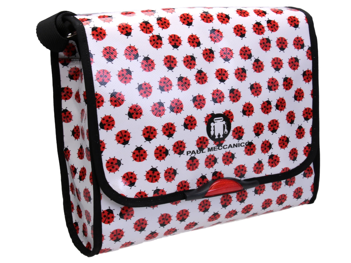 WHITE CROSSBODY BAG &quot;LADYBUGS&quot;. MODEL BREAK MADE OF LORRY TARPAULIN. - Unique Pieces Paul Meccanico