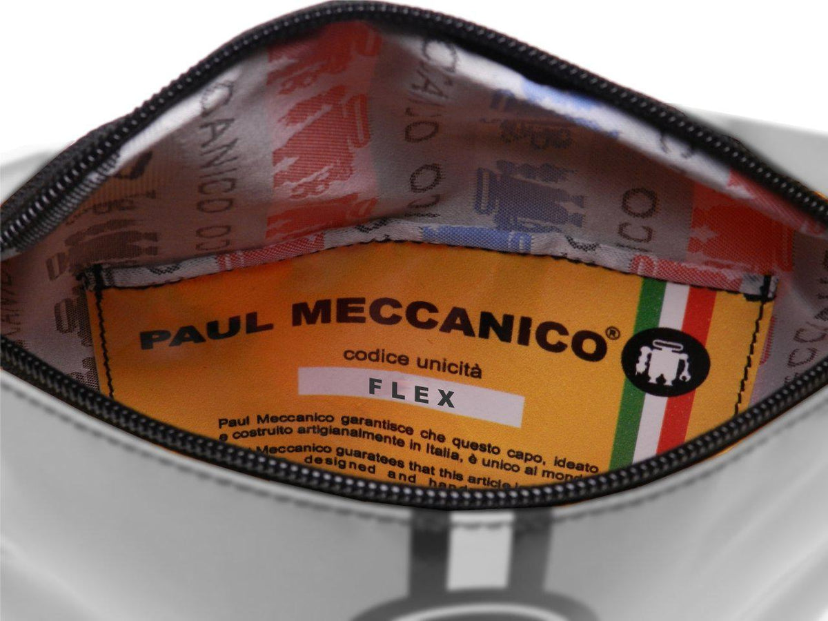 BLACK WAIST BAG WITH OPTICAL FANTASY. MODEL FLEX MADE OF LORRY TARPAULIN. - Limited Edition Paul Meccanico