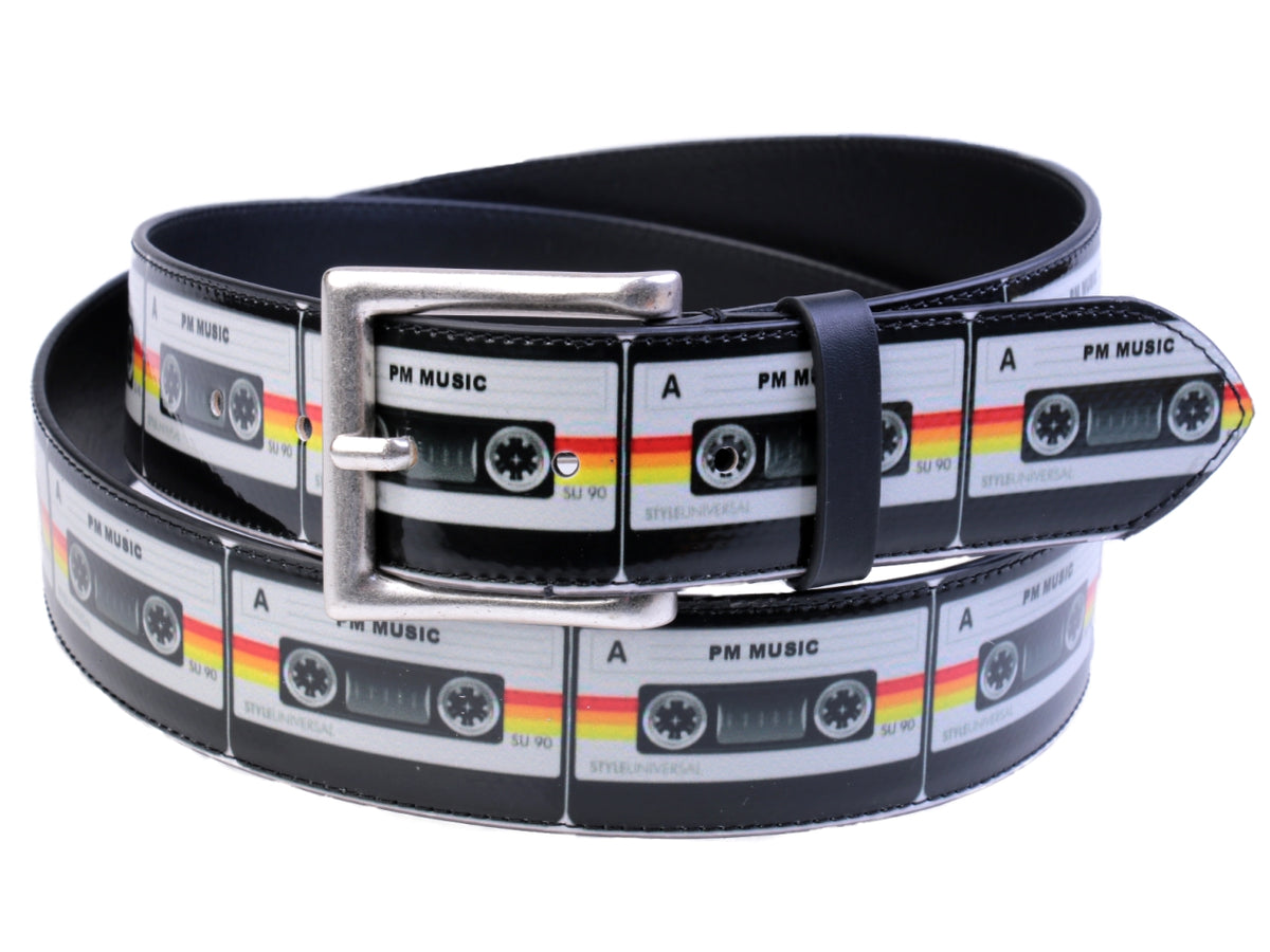 MEN&#39;S BELT &quot;MUSIC CASSETTES&quot; MADE OF LORRY TARPAULIN. - Unique Pieces Paul Meccanico