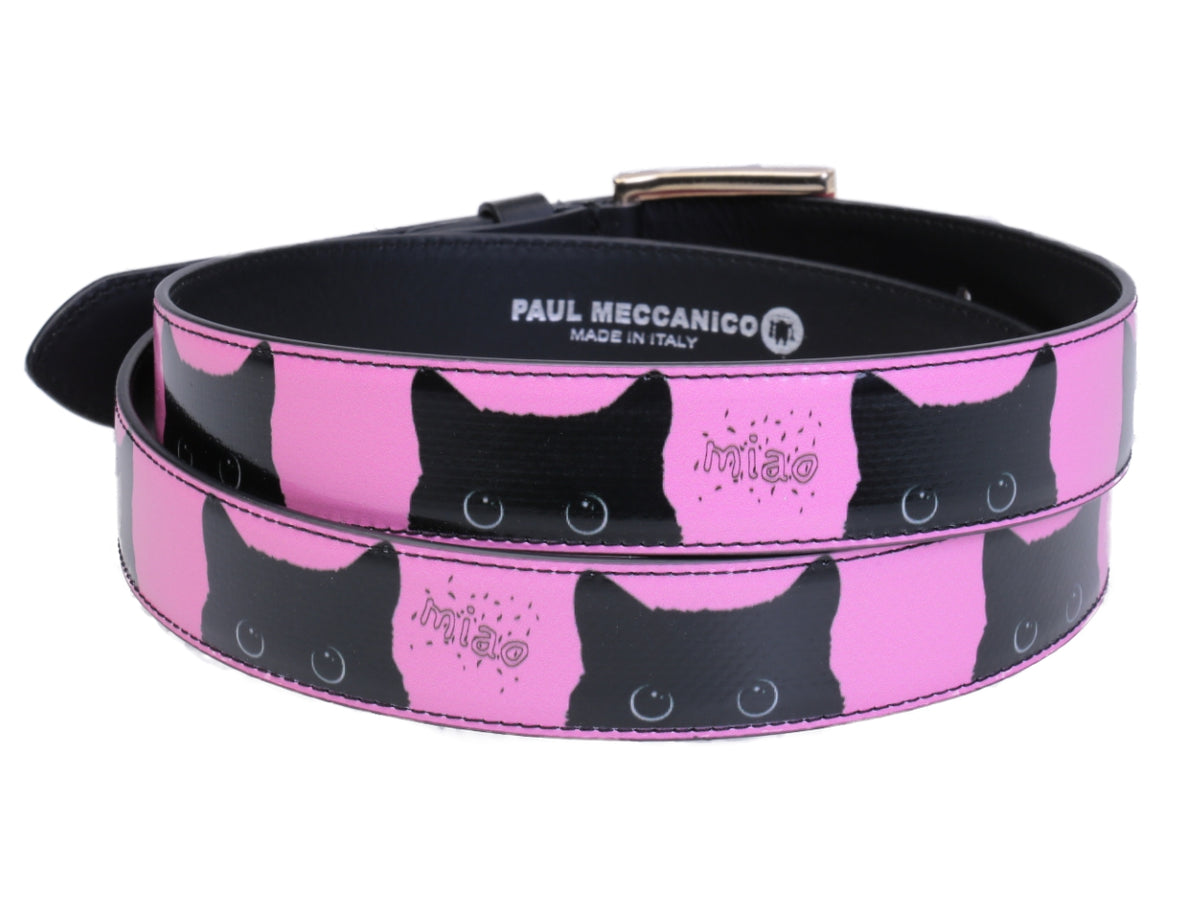 PINK AND BLACK WOMEN&#39;S BELT &quot;KITTENS&quot; MADE OF LORRY TARPAULIN. - Unique Pieces Paul Meccanico