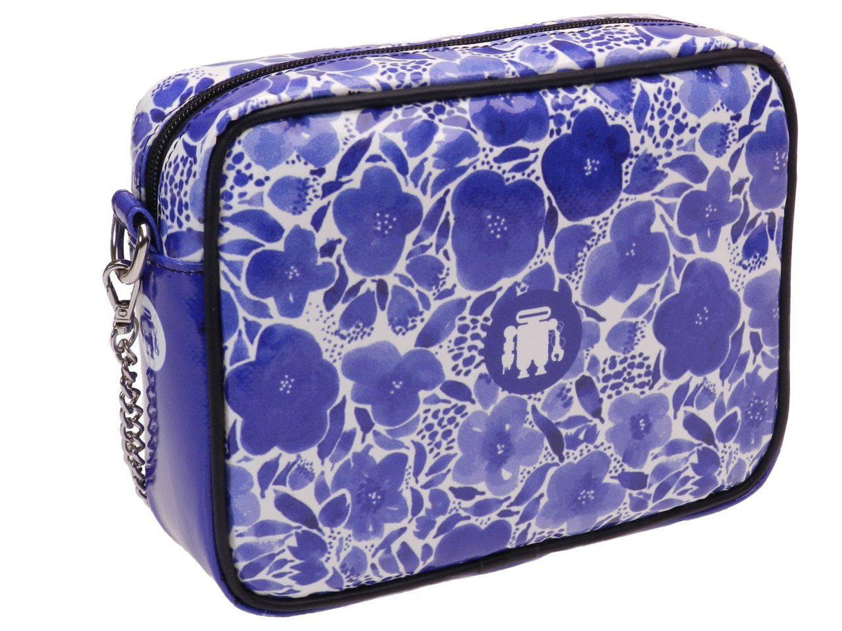 CLUTCH BLUE AND WHITE WITH FLORAL FANTASY. MODEL PARK MADE OF LORRY TARPAULIN. - Limited Edition Paul Meccanico