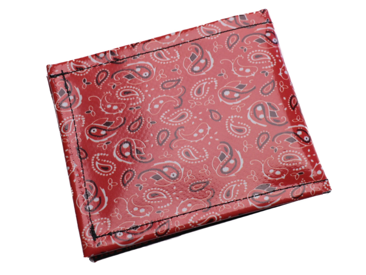 MEN&#39;S WALLET RED WITH PAISLEY FANTASY. MODEL CRIK MADE OF LORRY TARPAULIN. - Limited Edition Paul Meccanico