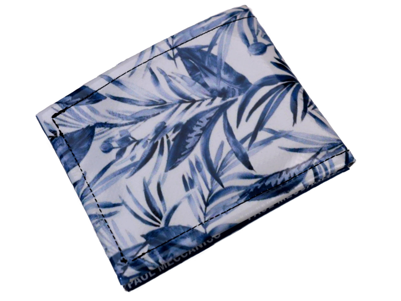 MEN'S WALLET BLUE AND WHITE WITH FLORAL FANTASY. MODEL CRIK MADE OF LORRY TARPAULIN. - Limited Edition Paul Meccanico