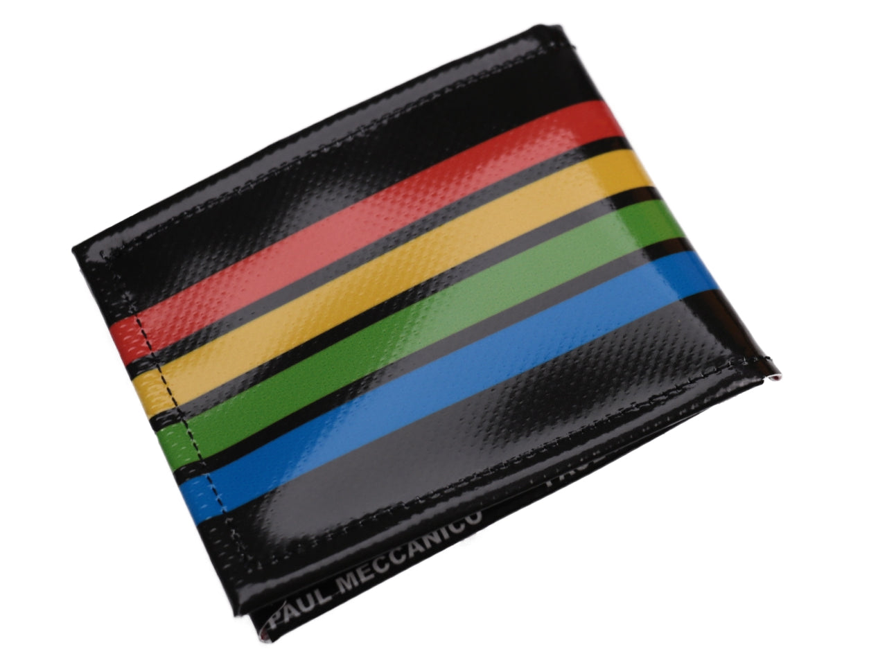 MEN'S WALLET BLACK WITH COLOURFUL STRIPES. MODEL CRIK MADE OF LORRY TARPAULIN. - Limited Edition Paul Meccanico