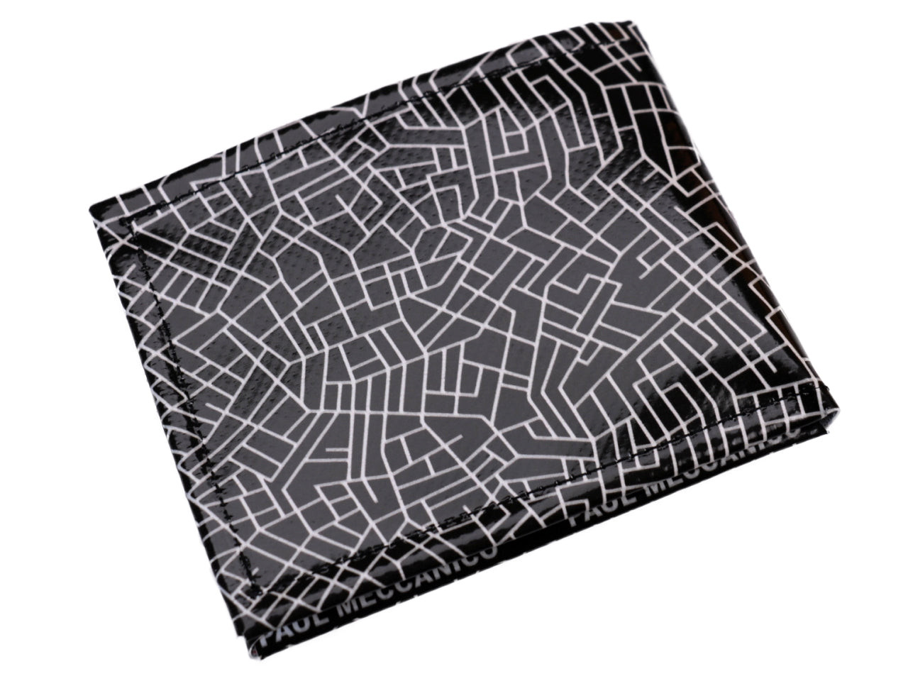 MEN'S WALLET BLACK AND WHITE LABYRINTH FANTASY. MODEL CRIK MADE OF LORRY TARPAULIN. - Limited Edition Paul Meccanico