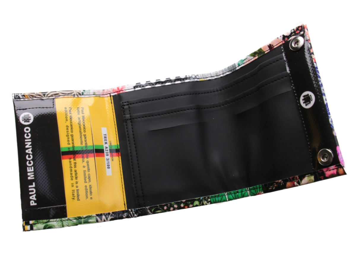 WOMEN&#39;S WALLET FLORAL FANTASY. MODEL TREK MADE OF LORRY TARPAULIN. - Limited Edition Paul Meccanico