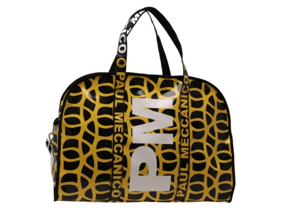 BORSA DA VIAGGIO O SPORTIVA DI GRANDI DIMENSIONI NERA E GIALLA. MODELLO RAID REALIZZATO CON TELONE DA CAMION - immagine 2