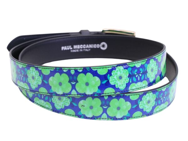 CINTURA DA DONNA ROYAL E VERDE CON FANTASIA FLOREALE REALIZZATA CON TELONI DI CAMION - immagine 2