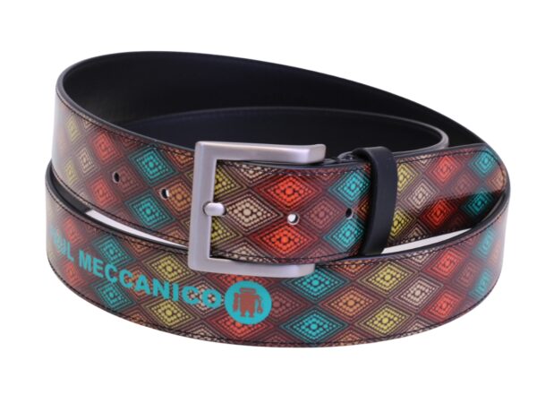 CINTURA DA UOMO MULTICOLORE CON FANTASIA GEOMETRICA REALIZZATA CON TELONI DI CAMION