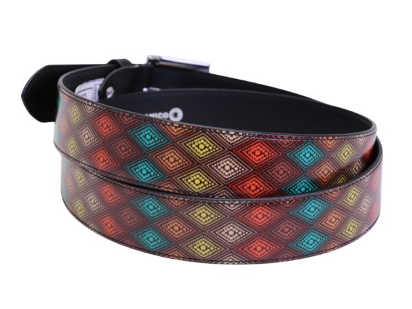CINTURA DA UOMO MULTICOLORE CON FANTASIA GEOMETRICA REALIZZATA CON TELONI DI CAMION - immagine 2