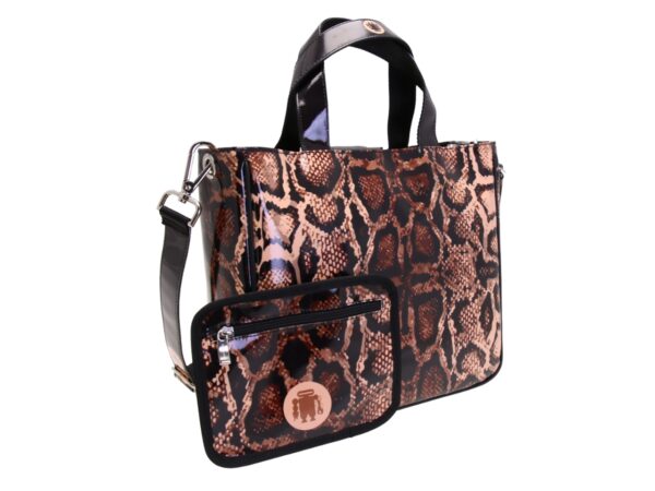 BORSA DONNA CON FANTASIA ANIMALIER. MODELLO GLAM REALIZZATO IN TELONE CAMION - immagine 4