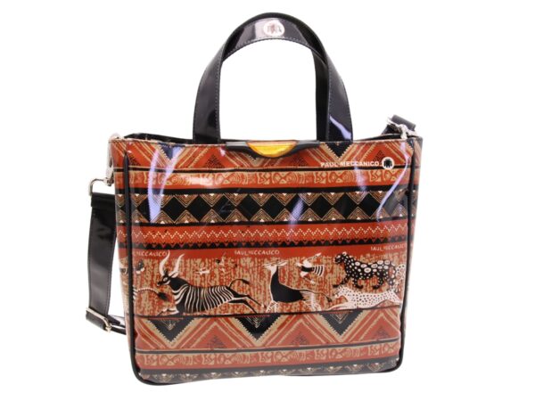 BORSA DONNA FANTASIA ETNICA. MODELLO GLAM REALIZZATO IN TELONE CAMION.