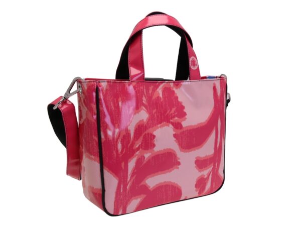 BORSA DONNA ROSA FANTASIA FLOREALE. MODELLO GLAM REALIZZATO IN TELONE CAMION - immagine 3