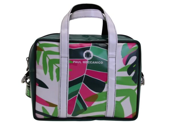BORSA DA DONNA RETTANGOLARE CON FANTASIA FLOREALE. MODELLO PINCA IN TELONE CAMION.