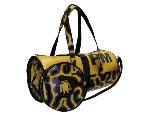 BORSONE SPORTIVO NERO E GIALLO. MODELLO ROLLING REALIZZATO IN TELONE CAMION. - immagine 5