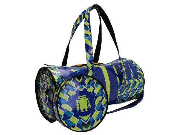 BORSONE SPORTIVO BLU E LIME. MODELLO ROLLING REALIZZATO IN TELONE CAMION. - immagine 5