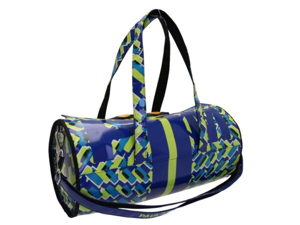 BORSONE SPORTIVO BLU E LIME. MODELLO ROLLING REALIZZATO IN TELONE CAMION. - immagine 4