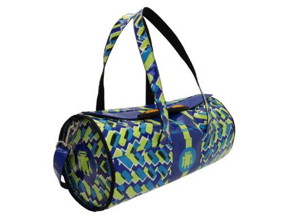 BORSONE SPORTIVO BLU E LIME. MODELLO ROLLING REALIZZATO IN TELONE CAMION. - immagine 2