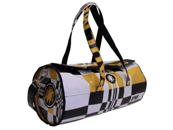 BORSONE SPORTIVO BIANCO, NERO E GIALLO. MODELLO ROLLING REALIZZATO IN TELONE CAMION. - immagine 2