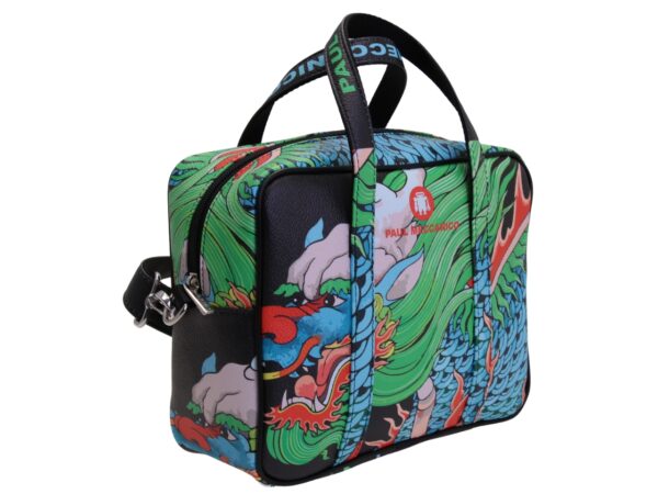 BORSA DONNA RETTANGOLARE CON FANTASIA ORIENTALE. MODELLO PINCA IN PELLE SINTETICA MARTELLATA. - immagine 2