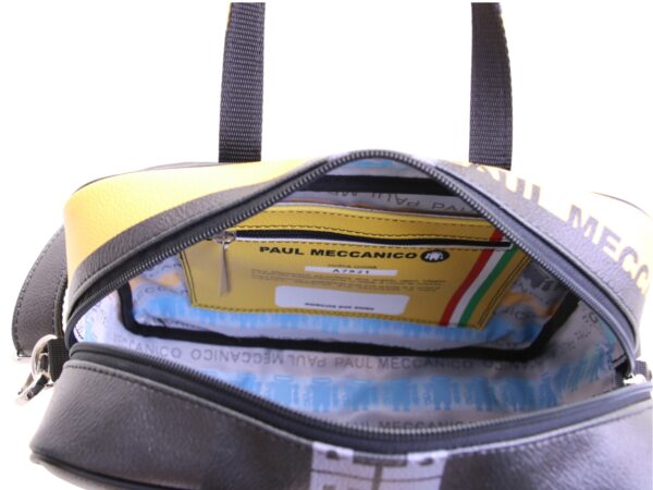 BORSA DA DONNA RETTANGOLARE NERA E GIALLA. MODELLO PINCA IN PELLE SINTETICA MARTELLATA. - immagine 5