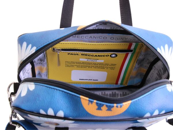 BORSA DA DONNA RETTANGOLARE BLU CON FANTASIA FLOREALE. MODELLO PINCA IN PELLE SINTETICA MARTELLATA. - immagine 5