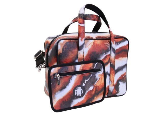 BORSA DA DONNA RETTANGOLARE CON FANTASIA ZEBRATA. MODELLO PINCA IN PELLE SINTETICA MARTELLATA. - immagine 4