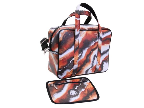BORSA DA DONNA RETTANGOLARE CON FANTASIA ZEBRATA. MODELLO PINCA IN PELLE SINTETICA MARTELLATA. - immagine 3