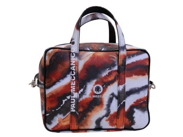 BORSA DA DONNA RETTANGOLARE CON FANTASIA ZEBRATA. MODELLO PINCA IN PELLE SINTETICA MARTELLATA.
