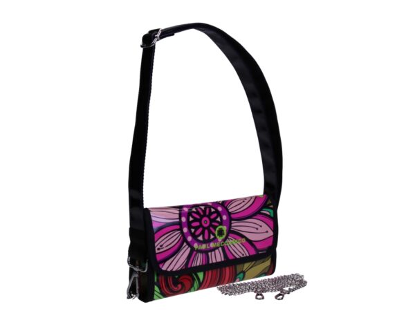 POCHETTE CON FANTASIA FLOREALE. MODELLO CANDY REALIZZATO IN TELONE CAMION.