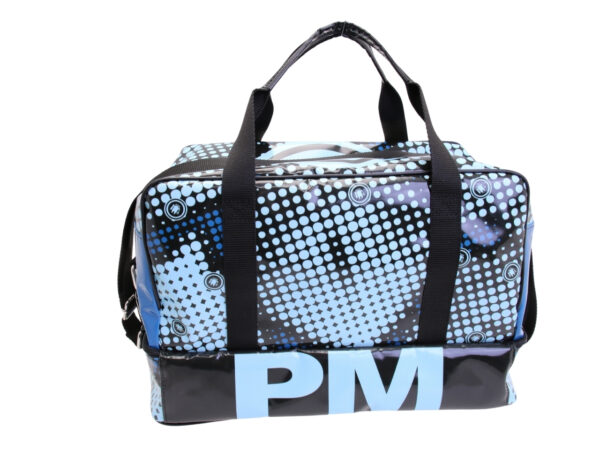 BORSA BAGAGLIO A MANO AZZURRA STILE TECNICO MISURE 40 X 20 X 25 CM. MODELLO FLYME REALIZZATO IN TELONE CAMION. - immagine 4