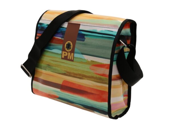 MAXI BORSA A TRACOLLA MULTICOLORE CON EFFETTO SFUMATO. MODELLO BREAK REALIZZATO IN TELONE CAMION. - immagine 3