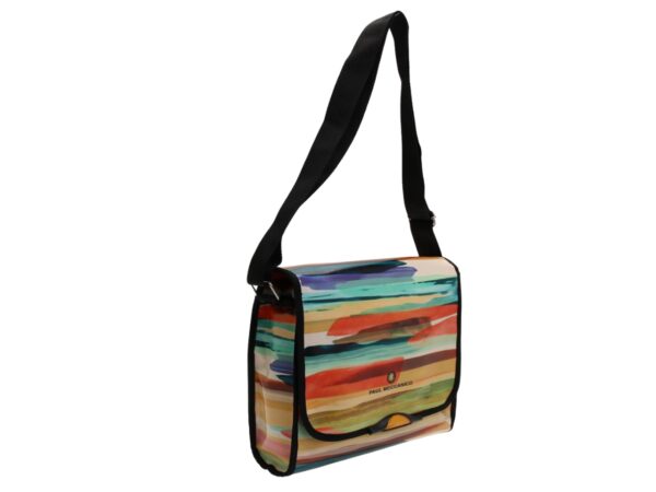 MAXI BORSA A TRACOLLA MULTICOLORE CON EFFETTO SFUMATO. MODELLO BREAK REALIZZATO IN TELONE CAMION. - immagine 2