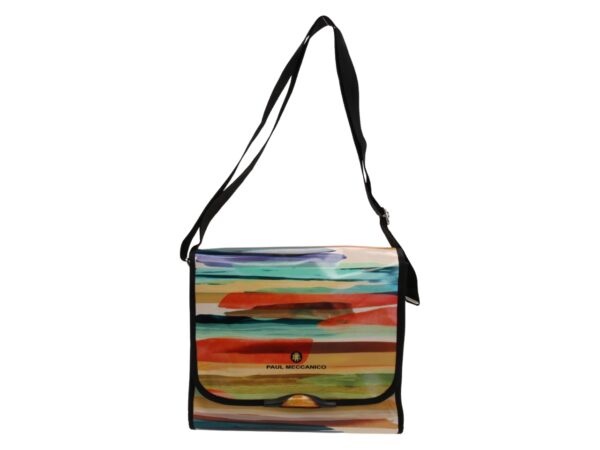 MAXI BORSA A TRACOLLA MULTICOLORE CON EFFETTO SFUMATO. MODELLO BREAK REALIZZATO IN TELONE CAMION.