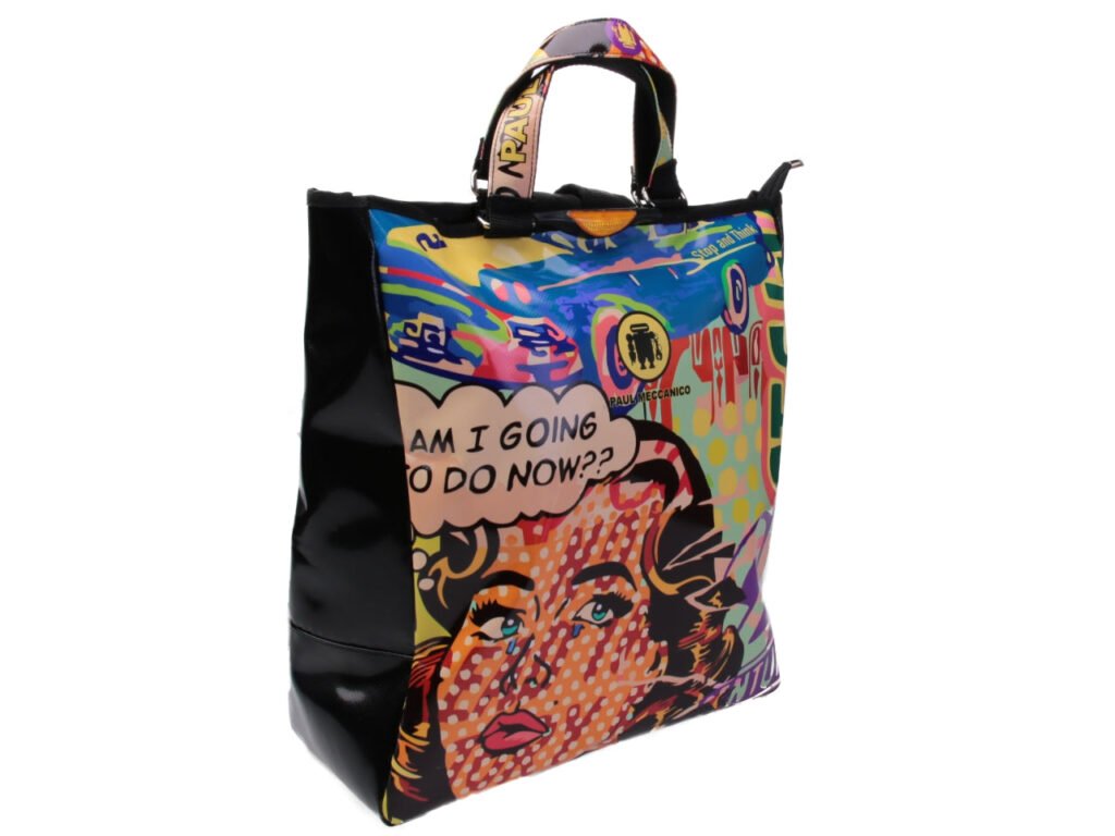 VALIGETTA 2 IN 1 E ZAINO POP FANTASY. MODELLO IBRIDO REALIZZATO CON TELONI DI CAMION.