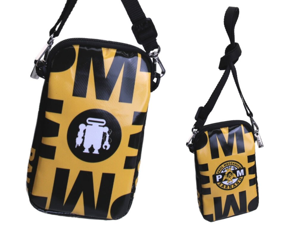 MINI BORSA A TRACOLLA COLORI GIALLO E NERO FANTASIA LETTERING "SARNANO".