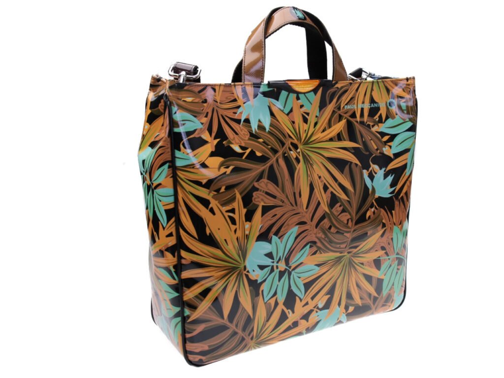 MAXI TOTE BAG MARRONE CHIARO FANTASIA FLOREALE. MODELLO AIRSTONE REALIZZATO CON TELONI DI CAMION. - Pezzi unici Paul Meccanico