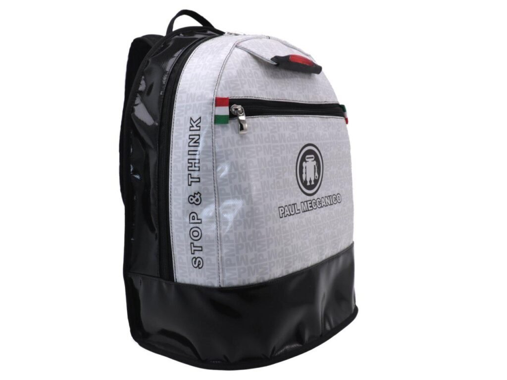 ZAINO NERO, BIANCO E GRIGIO CON SCRITTA FANTASY. MODELLO SUPER REALIZZATO CON TELONE DI CAMION. - Edizione limitata Paul Meccanico