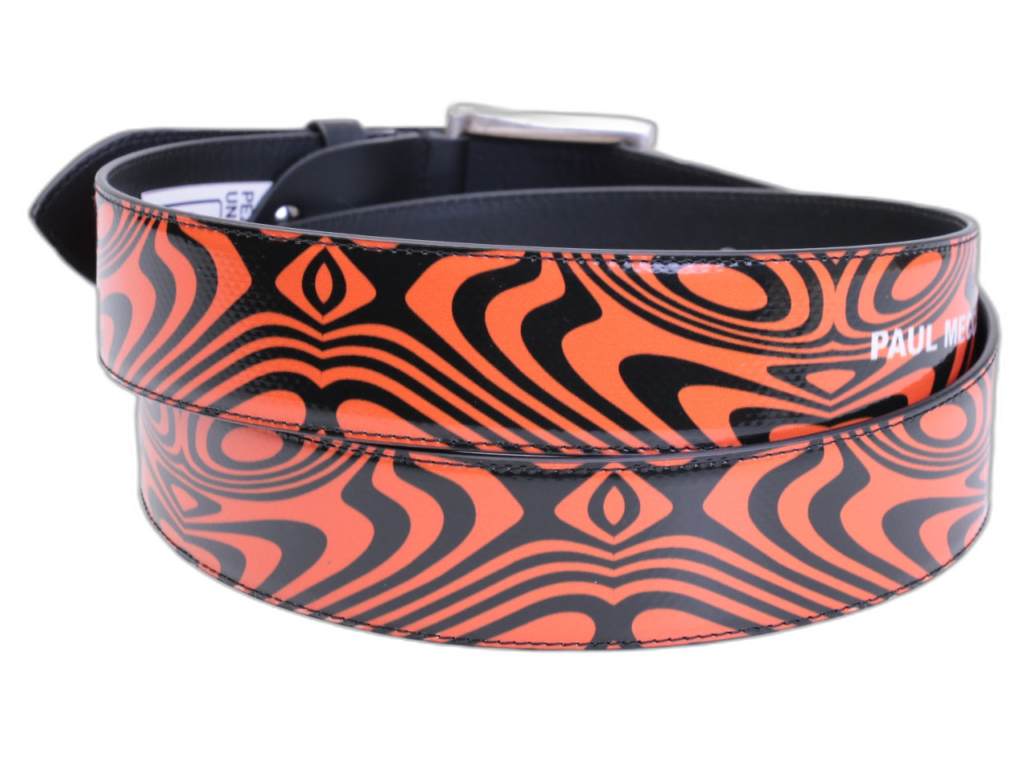 CINTURA DA UOMO ARANCIONE E NERA CON FANTASIA OPTICAL REALIZZATA CON TELONI DI CAMION. - Pezzi unici Paul Meccanico
