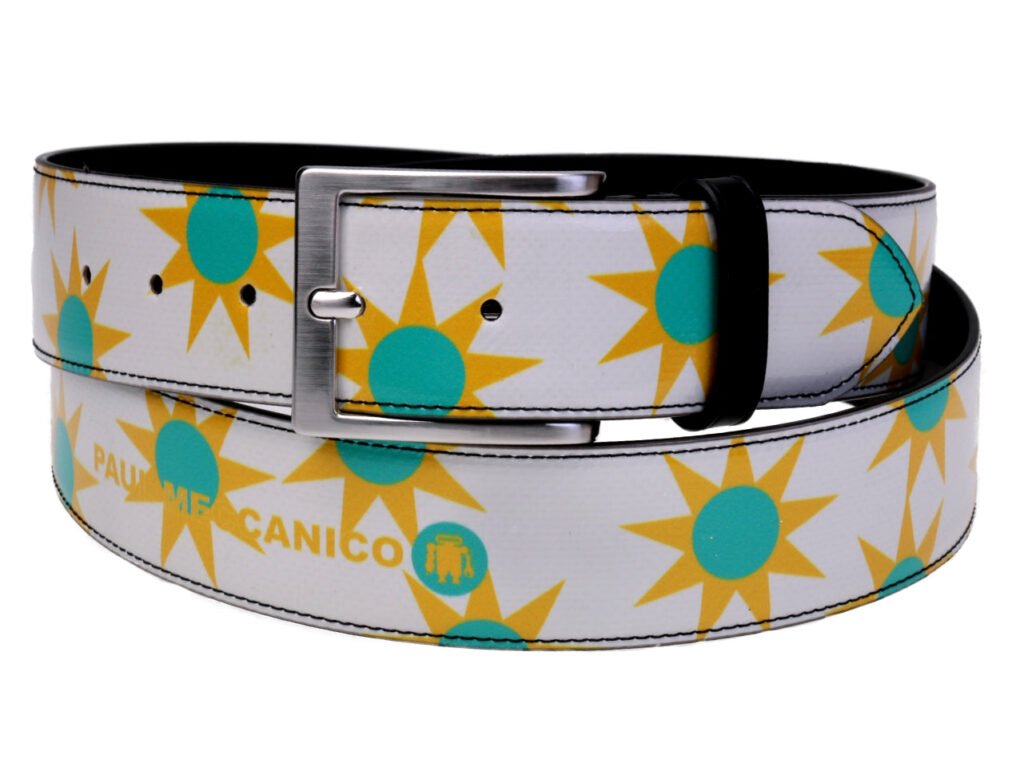 CINTURA BIANCA DA UOMO "SUN" REALIZZATA CON TELONI DI CAMION.