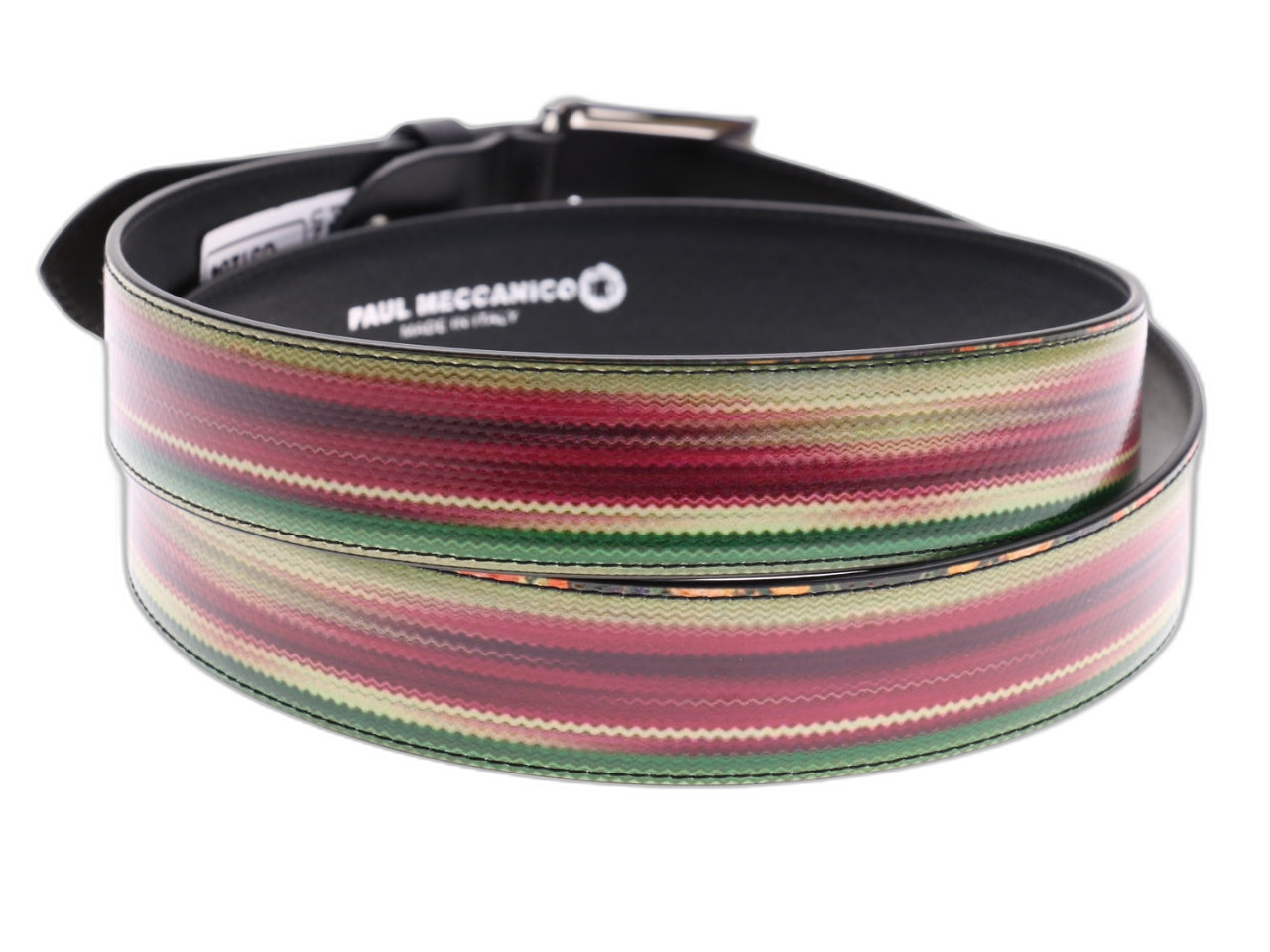 .CINTURA DA UOMO VIOLA, VERDE E BEIGE CON FANTASIA TIE DYE REALIZZATA CON TELONI DI CAMION.
