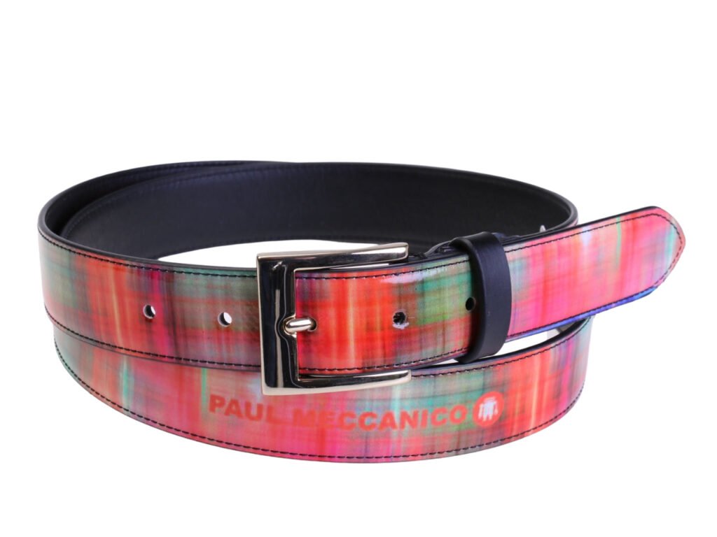 .CINTURA DA DONNA ARANCIONE CON FANTASIA TIE DYE REALIZZATA CON TELONI DI CAMION.